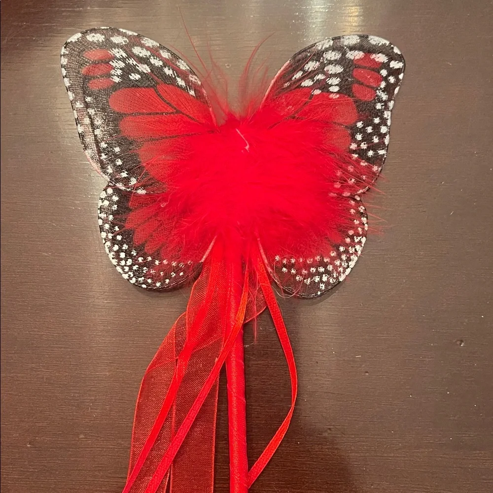 Red butterfly Fairy Wand Party Favors with Maribou and ribbons set of 20